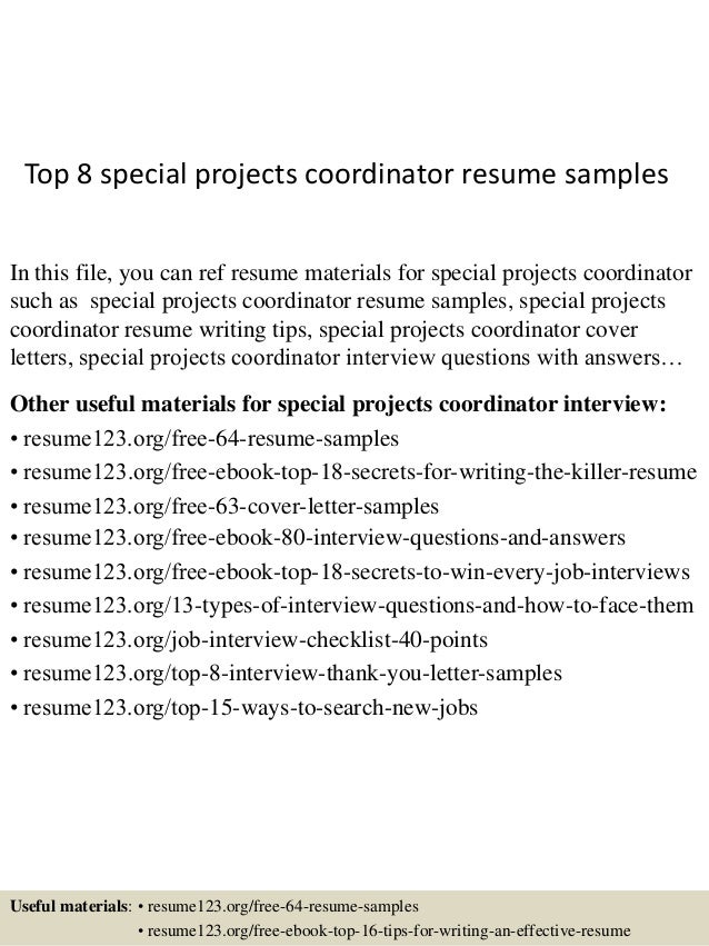 special projects coordinator resume what is a special project